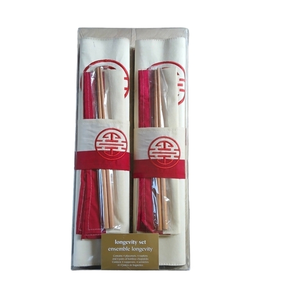 Pier One Asian Napkin Dinning Place Mat Chopsticks Set of 4 - Picture 2 of 12